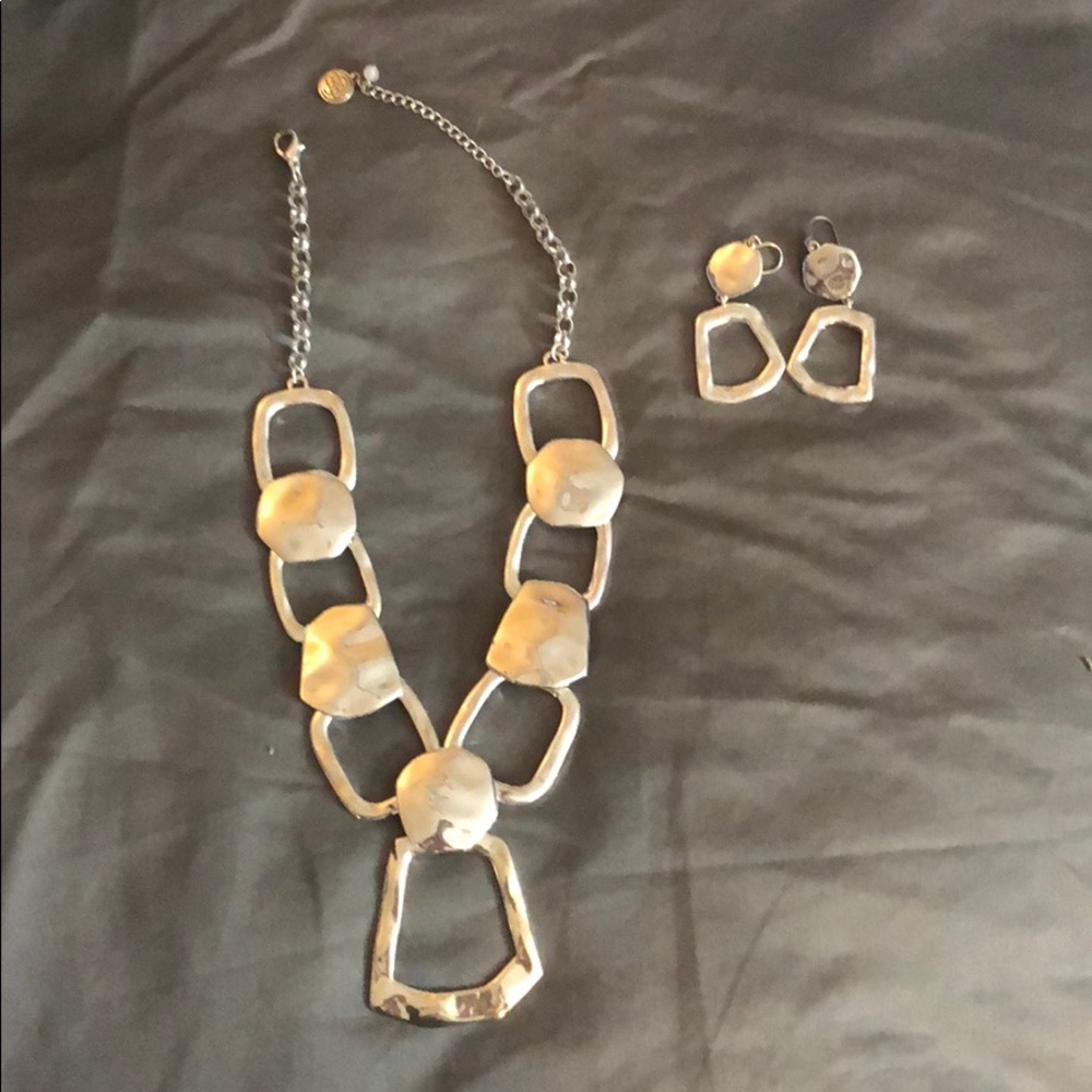 Silver color earring + necklace + cuff bundle